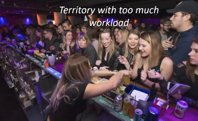 Image of a packed bar: example of a territory with too much workload